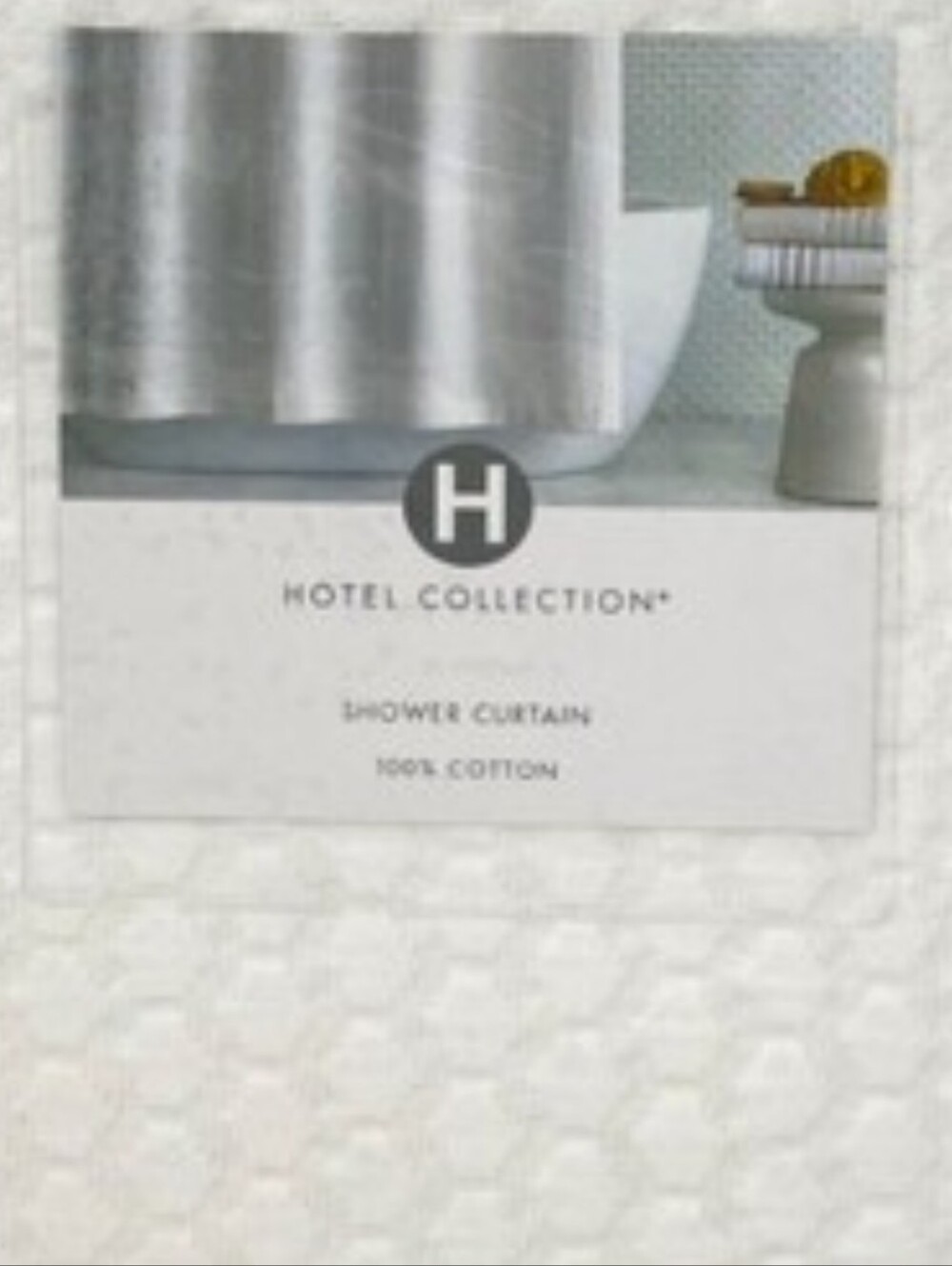 Hotel Collection Silver-White Cotton Shower Curtain